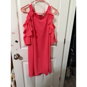 Umgee Coral Pink Ruffle Sleeve Shift Dress Small Boutique